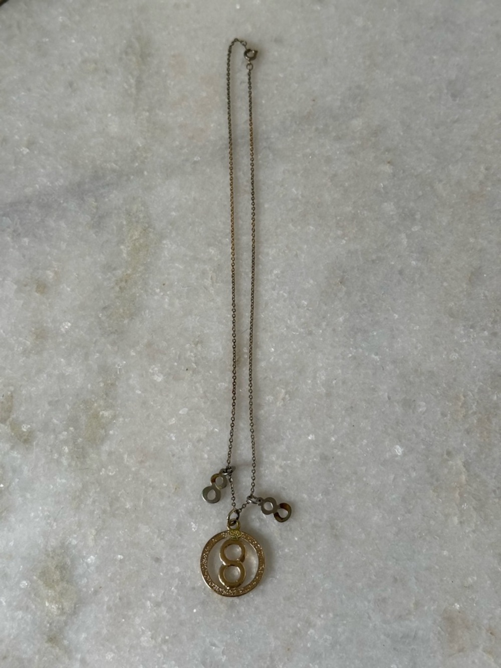 Gold Toned 8 Angel Number Circle Pendant Necklace Double Simple Dainty Layer 18”